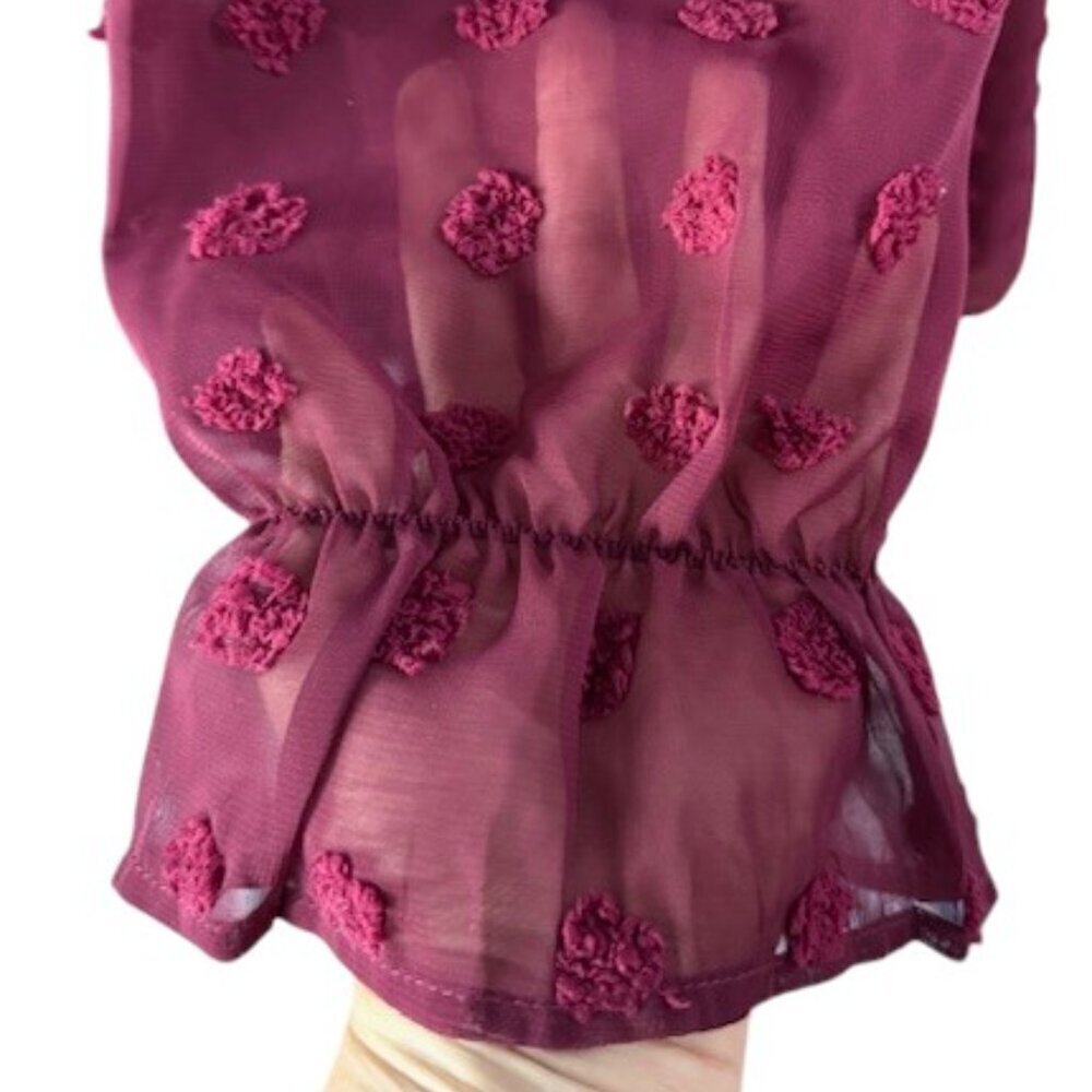 Adibosy Burgundy Ruffle Mock Neck Chiffon Lined Mini Dress Long Sleeve Plus 2XL - Picture 10 of 14